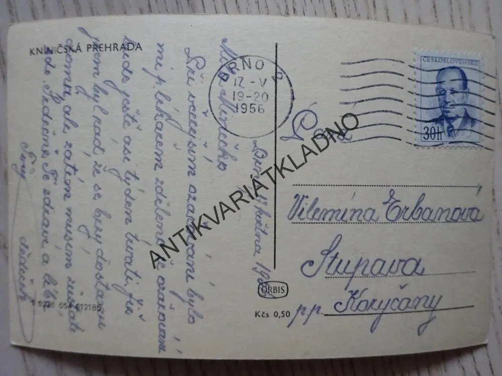 KNÍNIČSKÁ PŘEHRADA, OKRES BRNO-VENKOV, 1956