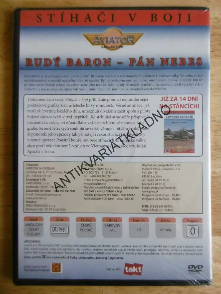 RUDÝ BARON, PÁN NEBES, LETECKÉ SOUBOJE,LETECTVÍ, VÁLKA, DVD DOKUMENT