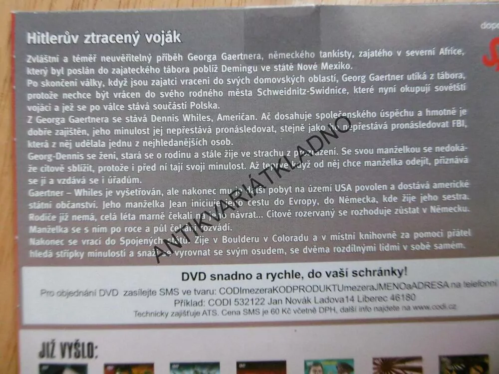 HITLERŮV ZTRACENÝ VOJÁK, VÁLKA, DVD FILM