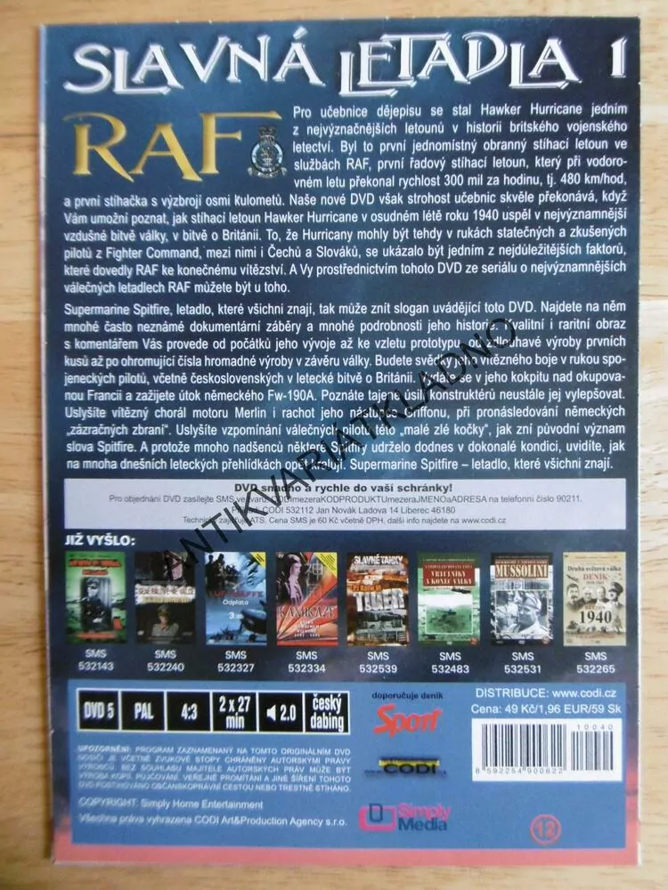 SLAVNÁ LETADLA 1., RAF, DVD DOKUMENT SVĚT.VÁLKA