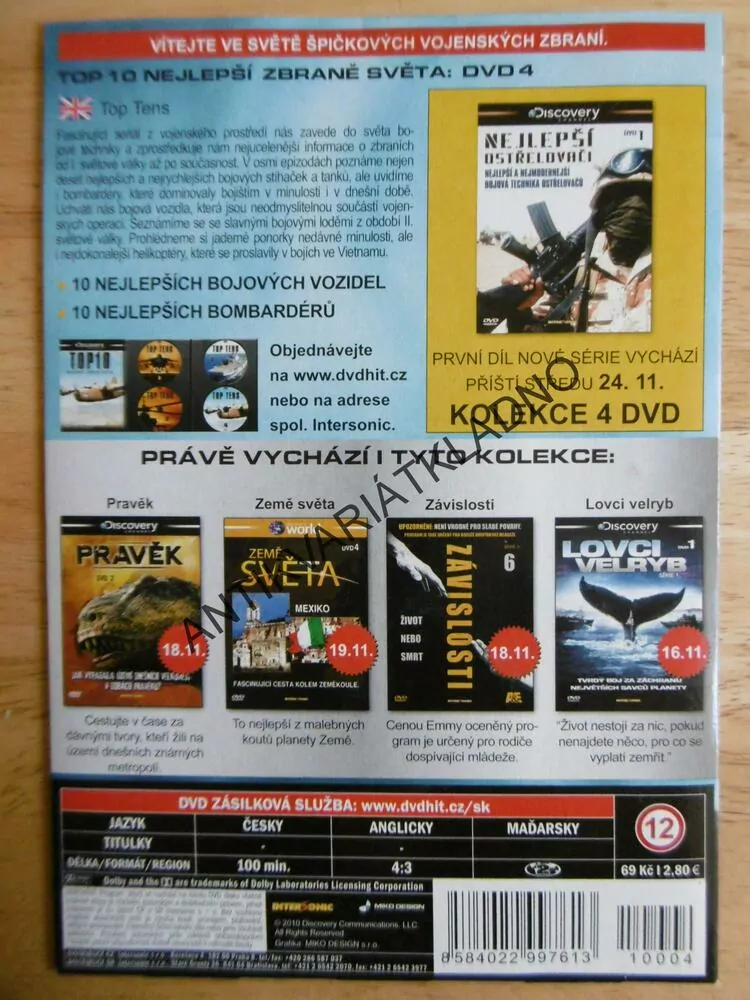TOP 10 ZBRANĚ SVĚTA,BOJOVÁ VOZIDLA, DVD DOKUMENT SVĚT.VÁLKA, LETECTVÍ
