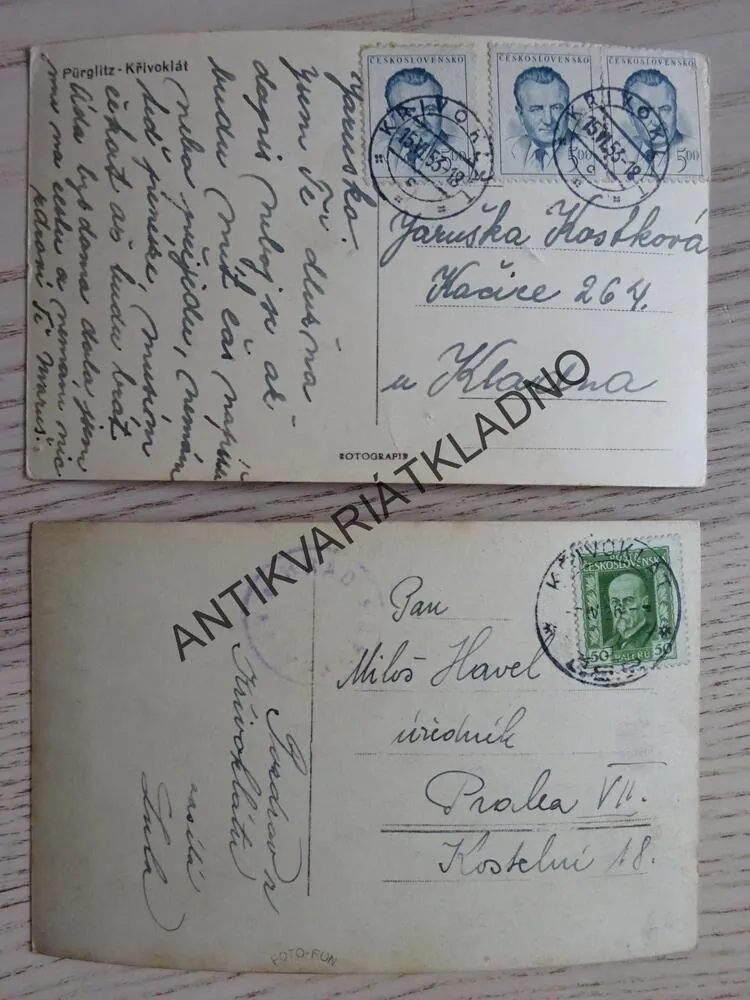 KŘIVOKLÁT, HRAD, OKRES RAKOVNÍK, 1953, 2 KUSY