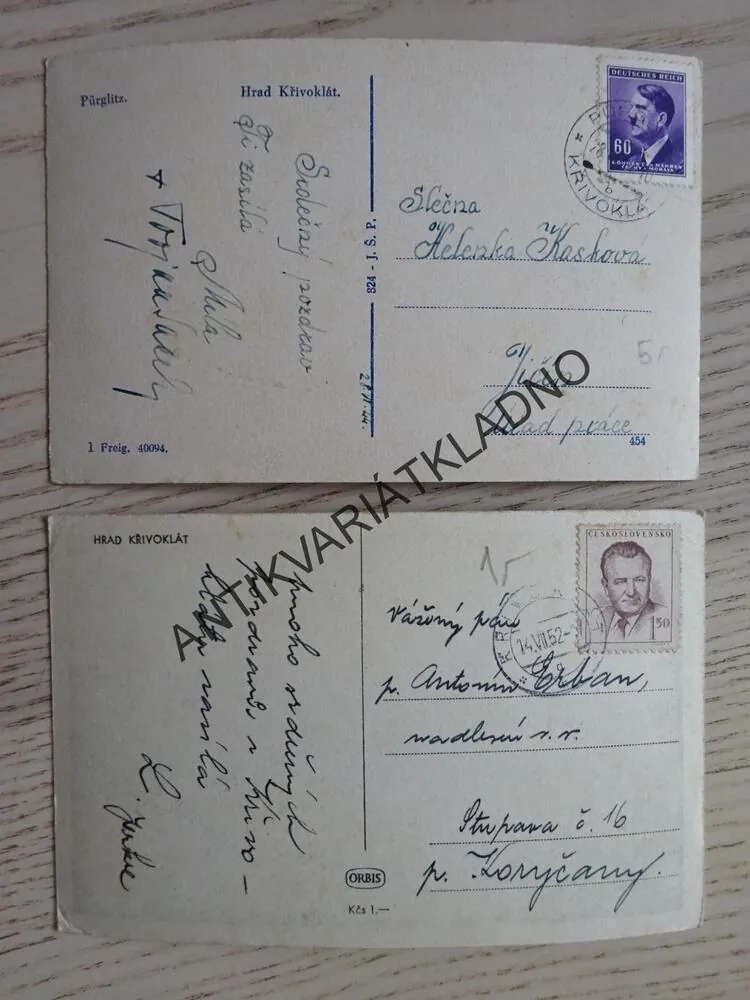 KŘIVOKLÁT, HRAD, OKRES RAKOVNÍK, 1952, 2 KUSY