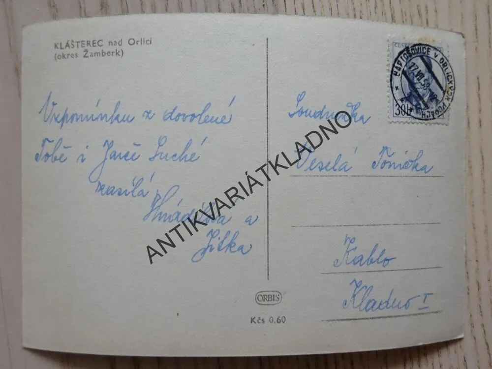 KLÁŠTEREC NAD ORLICÍ, OKRES ŽAMBERK, 1953