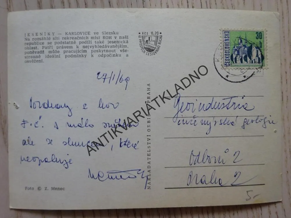 JESENÍKY, KARLOVICE, ZOTAVOVNA SLEZAN, OKRES BRUNTÁL, 1969