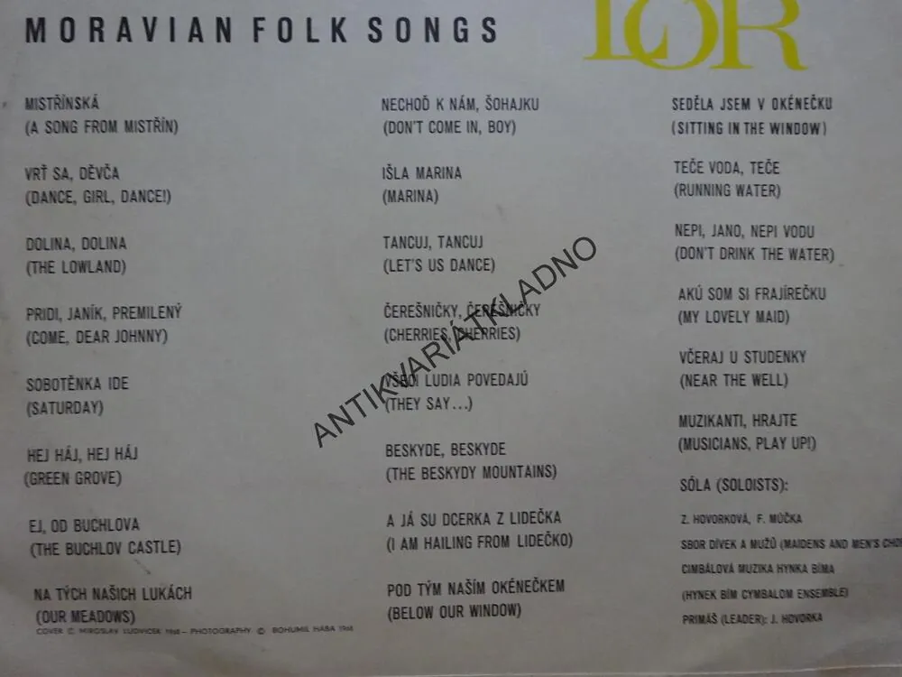 MORAVSKÝ FOLKLÓR, LIDOVÉ PÍSNĚ, LP