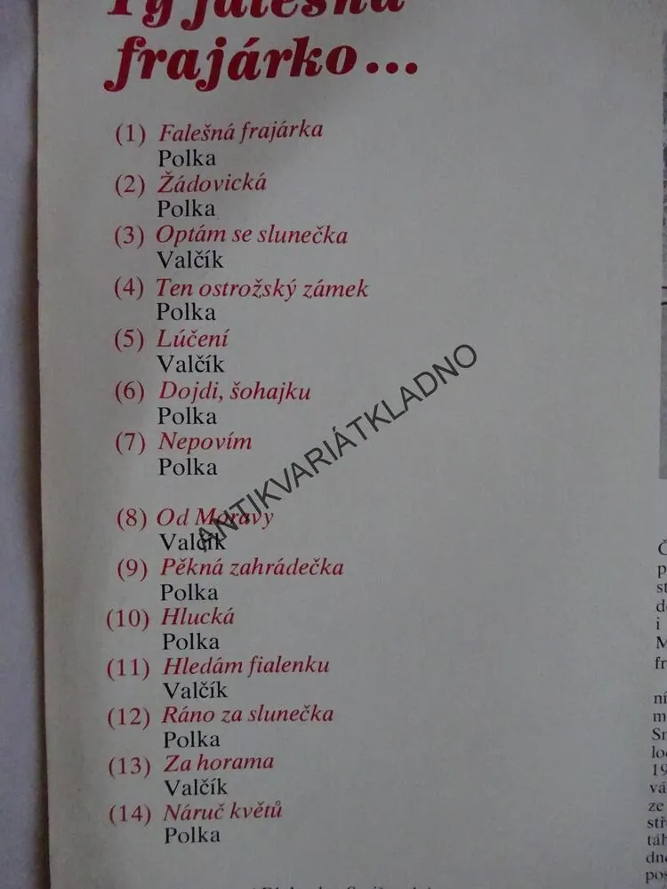 TY FALEŠNÁ FRAJÁRKO..., MISTŘÍŇANKA, LIDOVÉ PÍSNĚ, LP