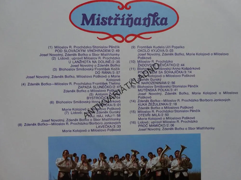 ZE SLOVÁCKA, MISTŘÍŇANKA, LIDOVÉ PÍSNĚ, LP