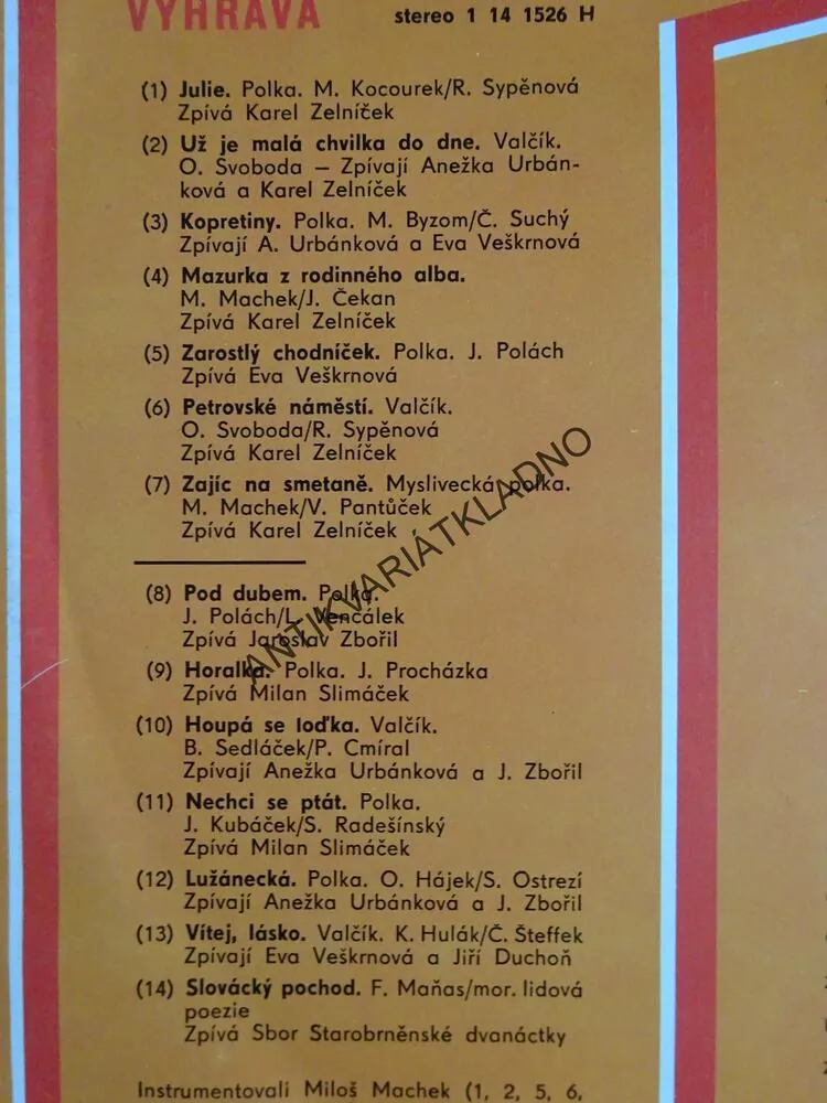 STAROBRNĚNKA, BRNO, LIDOVÉ PÍSNĚ, LP