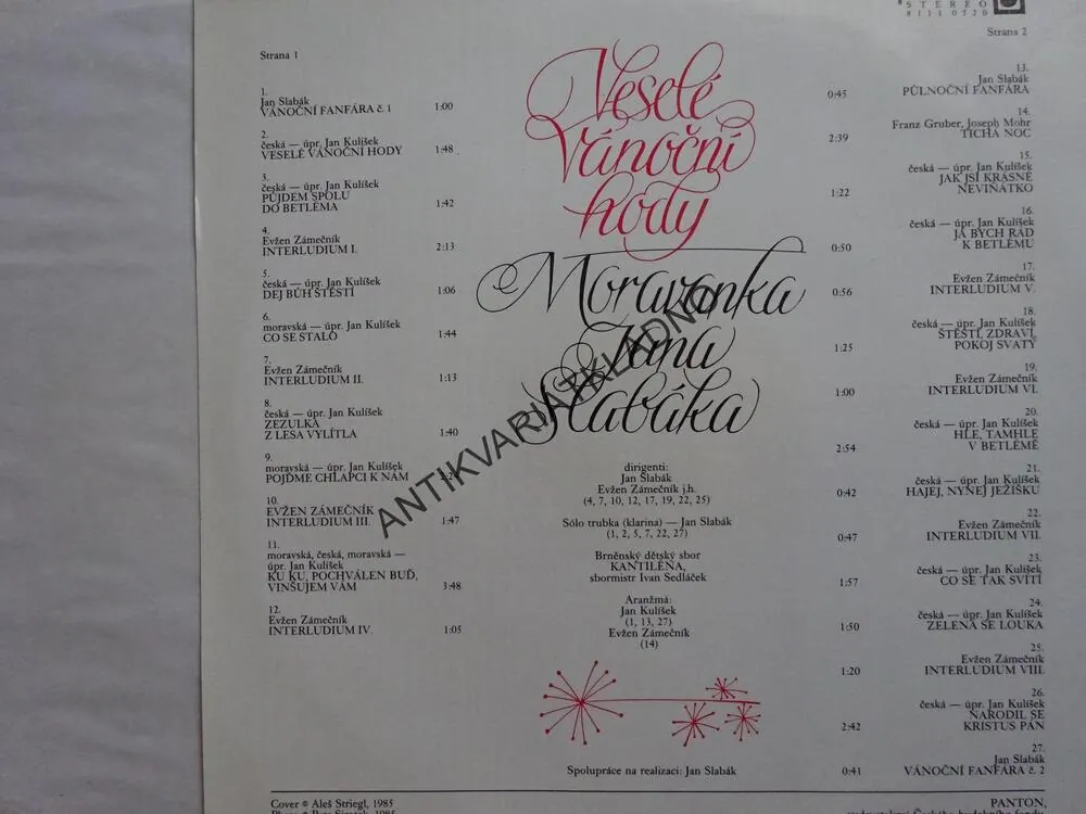 VESELÉ VÁNOČNÍ HODY, MORAVANKA, LIDOVÉ PÍSNĚ, LP