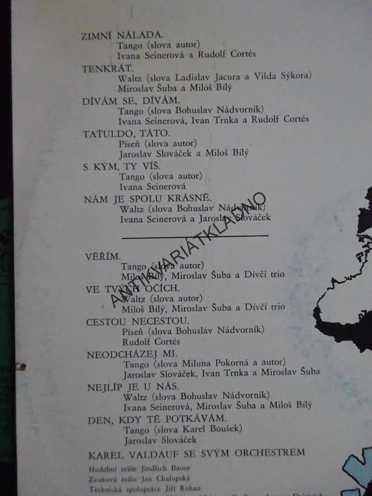 ZIMNÍ NÁLADA, KAREL VALDAUF SE SVÝM ORCHESTREM, LIDOVÉ PÍSNĚ, LP