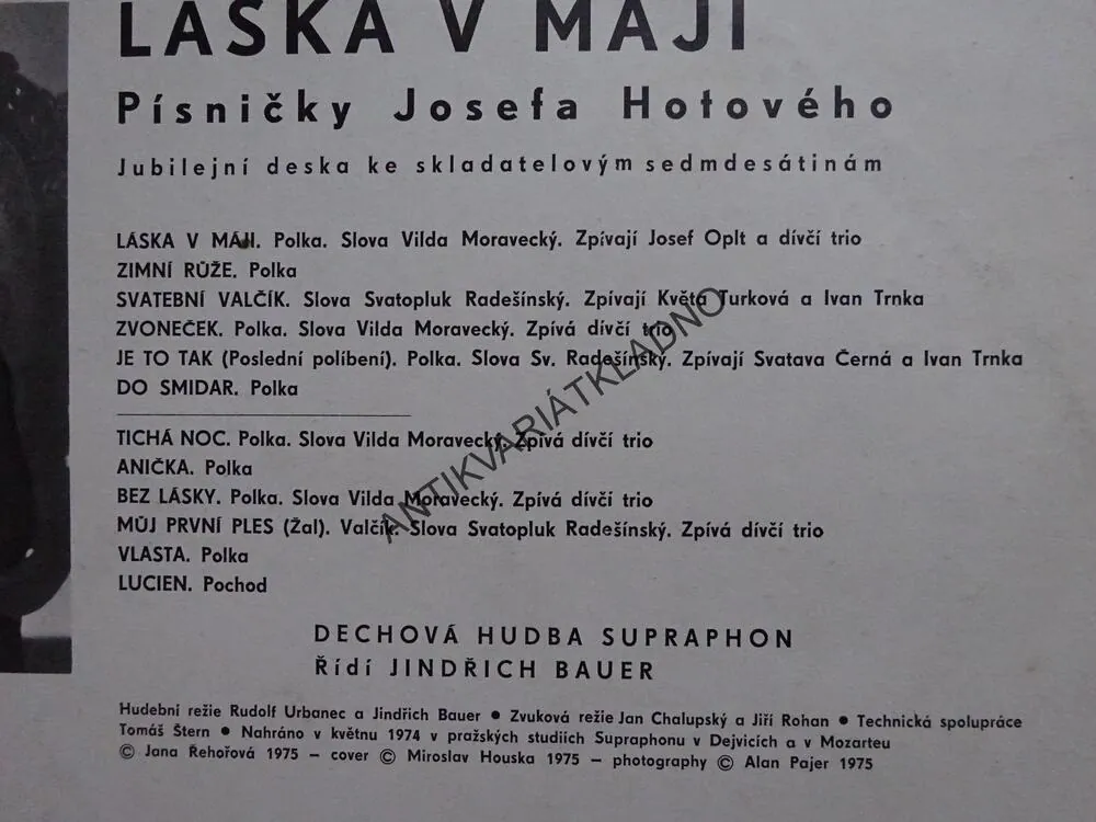 LÁSKA V MÁJI, JOSEF HOTOVÝ, LIDOVÉ PÍSNĚ, LP