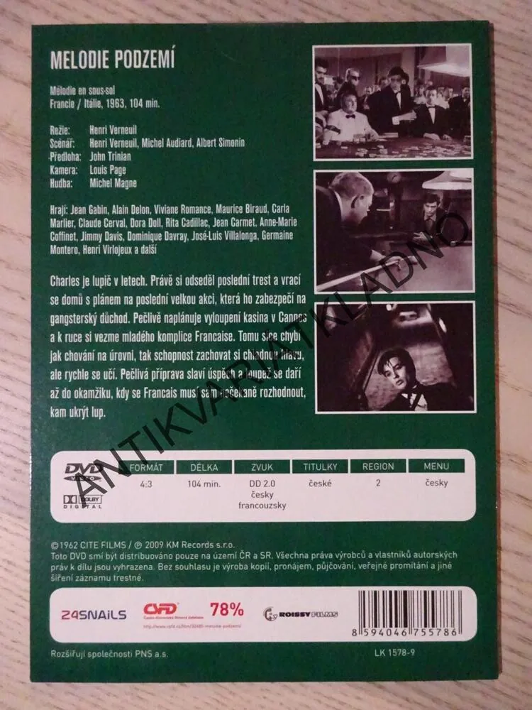 MELODIE PODZEMÍ, JEAN GABIN, ALAIN DELON, DVD FILM