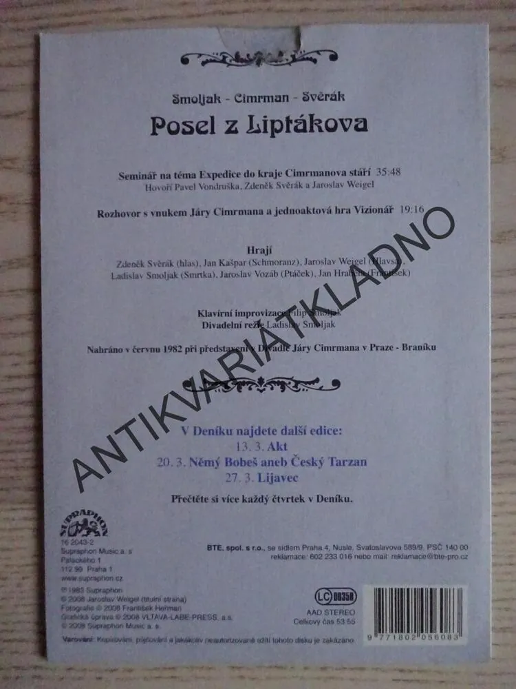 POSEL Z LIPTÁKOVA , DIVADLO JÁRY CIMRMANA, CD MLUVENÉ SLOVO