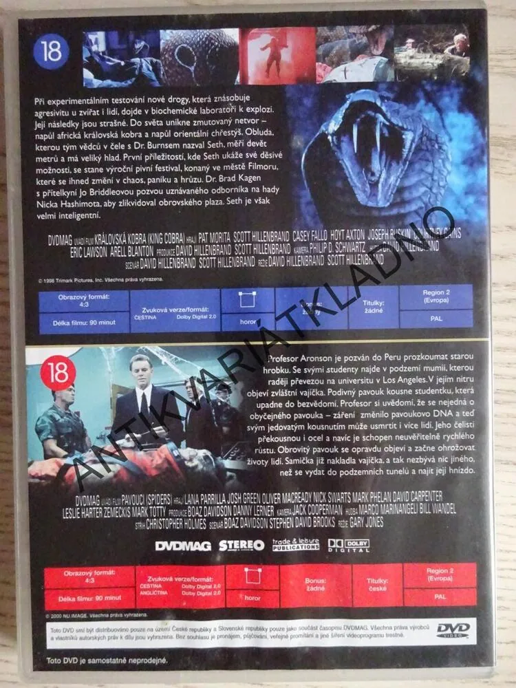 KRÁLOVSKÁ KOBRA, PAVOUCI, 2 FILM, DVD FILM HOROR