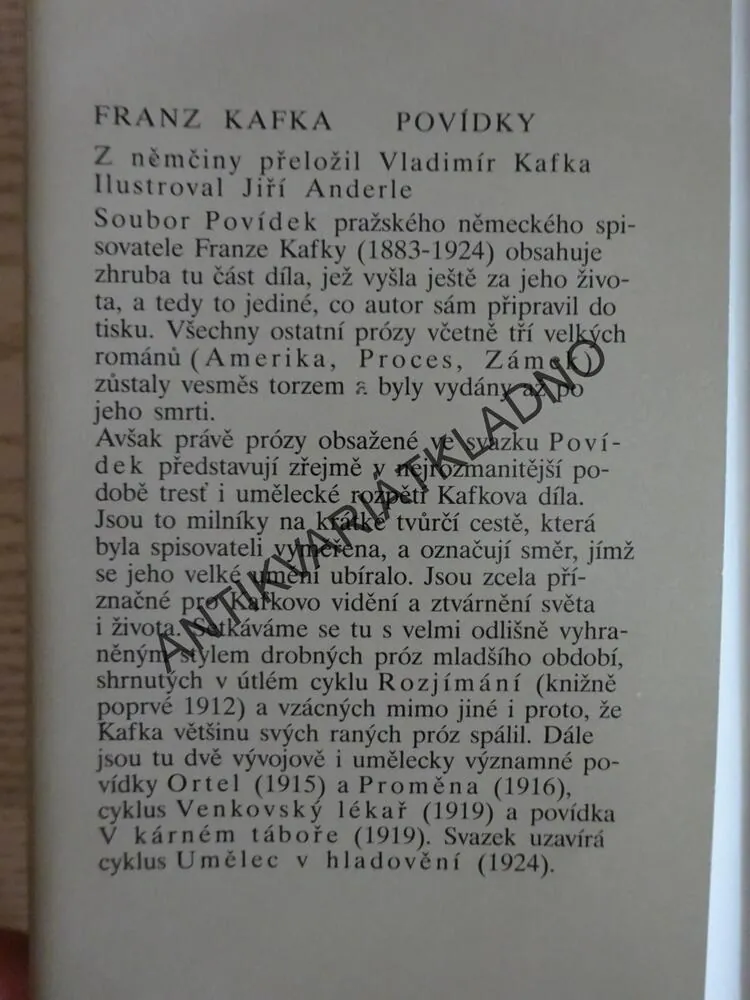 POVÍDKY, FRANZ KAFKA, **an