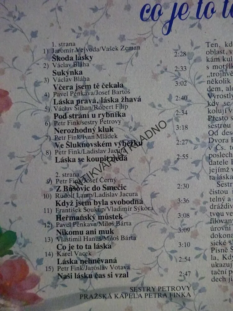 SESTRY PETROVY, CO JE TO TA LÁSKA..., DECHOVKA, LIDOVÉ PÍSNĚ, LP