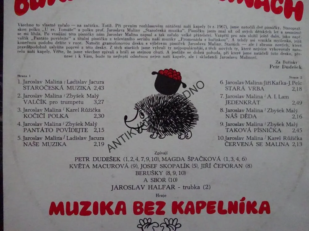 BUŘINKY NA MALINÁCH, DECHOVKA, LIDOVÉ PÍSNĚ, LP