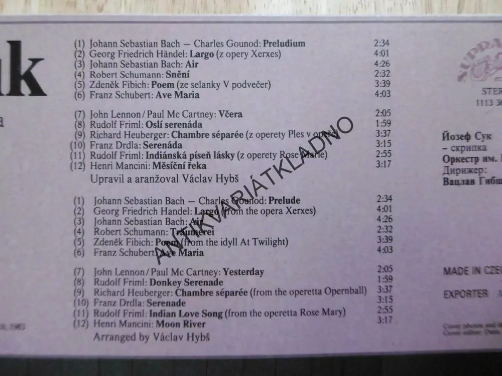 VÁCLAV HYBŠ, JOSEF SUK, ORCHESTR