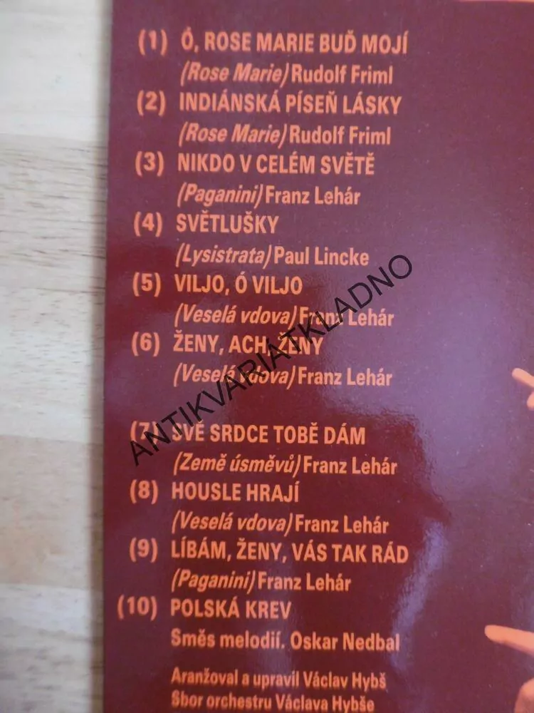 VÁCLAV HYBŠ, HRAJE OPERETU, POLSKÁ KREV, VESELÁ VDOVA AJ.