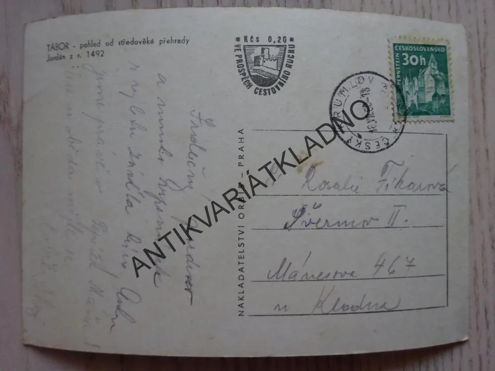 TÁBOR, POHLED OD STŘEDOVĚKÉ PŘEHRADY JORDÁN Z ROKU 1492, 1960