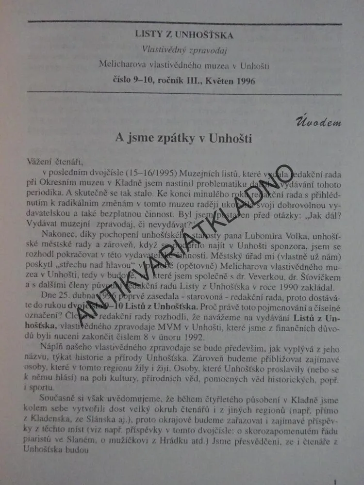 LISTY Z UNHOŠŤSKA, KLADENSKO, **an