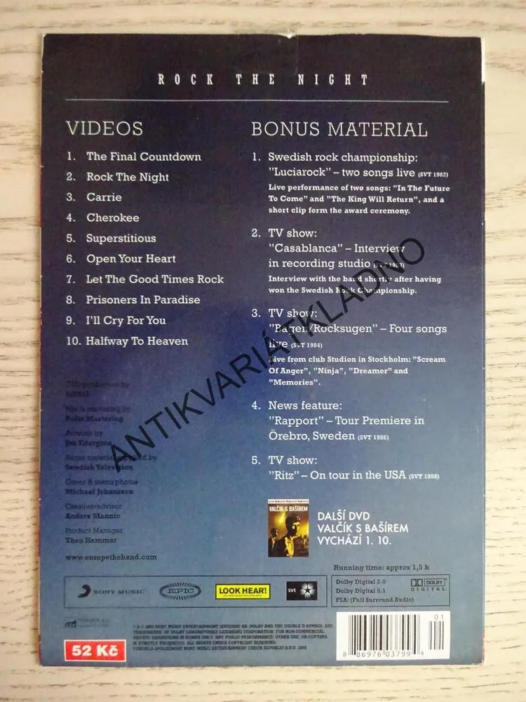 EUROPE, ROCK THE NIGHT, DVD FILM HUDBA