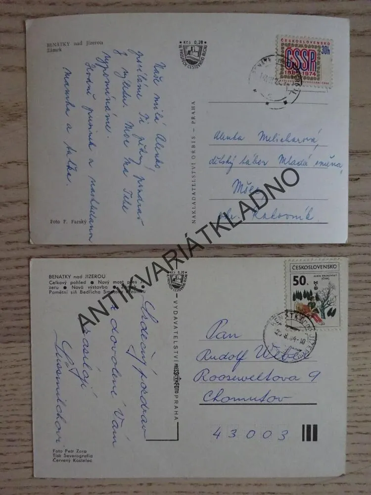 BENÁTKY NAD JIZEROU, ZÁMEK, NOVÝ MOST PŘES JIZERU, CELKOVÝ POHLED, PAMĚTNÍ SÍŇ BEDŘICHA SMETANY, OKRES MLADÁ BOLESLAV, 2 KUSY