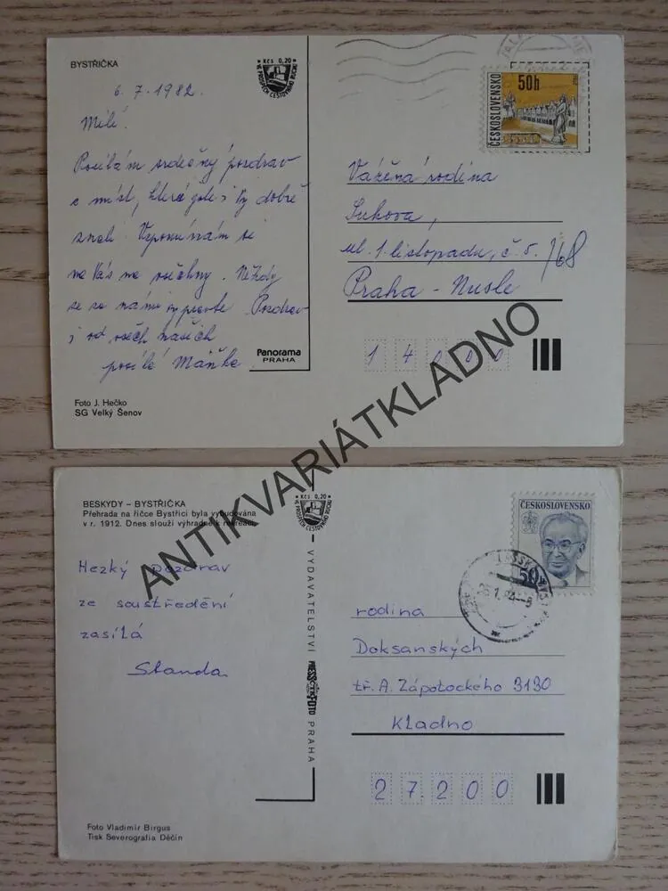 BESKYDY, BYSTŘIČKA, PŘEHRADA, OKRES VSETÍN, 2 KUSY