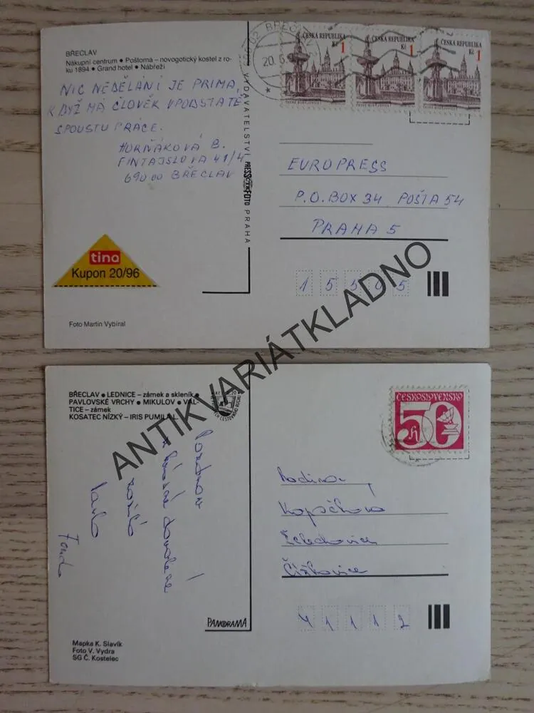 BŘECLAV, BŘECLAVSKO, LEDNICE - ZÁMEK A SKLENÍK, MIKULOV, VALTICE - ZÁMEK, 2 KUSY