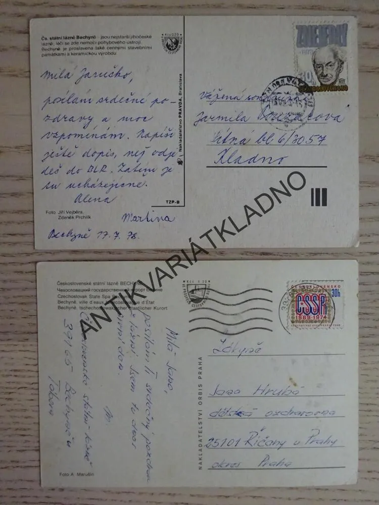 BECHYNĚ, ČESKOSLOVENSKÉ STÁTNÍ LÁZNĚ, OKRES TÁBOR, 2 KUSY