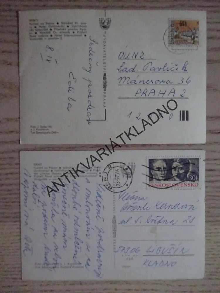 BRNO, PETROV, NÁMĚSTÍ, HOTEL CONTINENTAL, VYHLÍDKOVÁ VĚŽ, PLZEŇSKÁ PIVNICE STOPKA, 2 KUSY