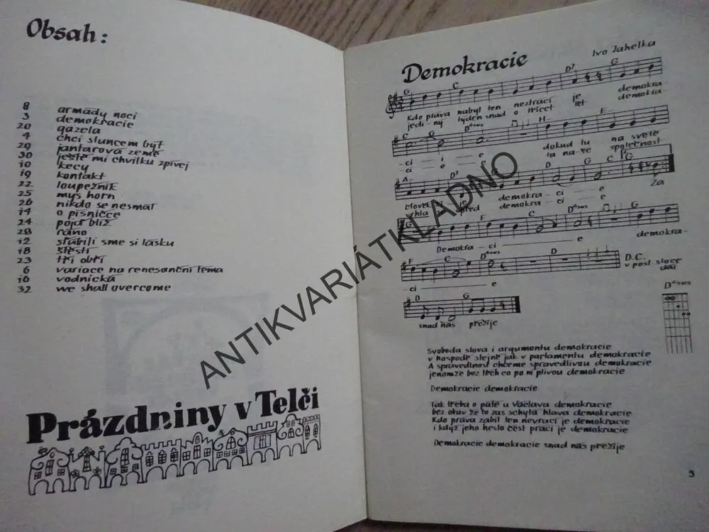 PRÁZDNINY V TELČI 1990, ZPĚVNÍK, NOTY, TEXTY