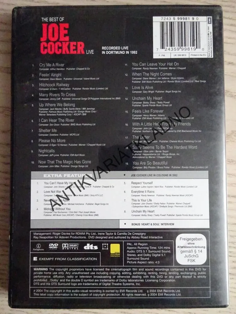 THE BEST OF JOE COCKER, LIVE, DVD HUDBA