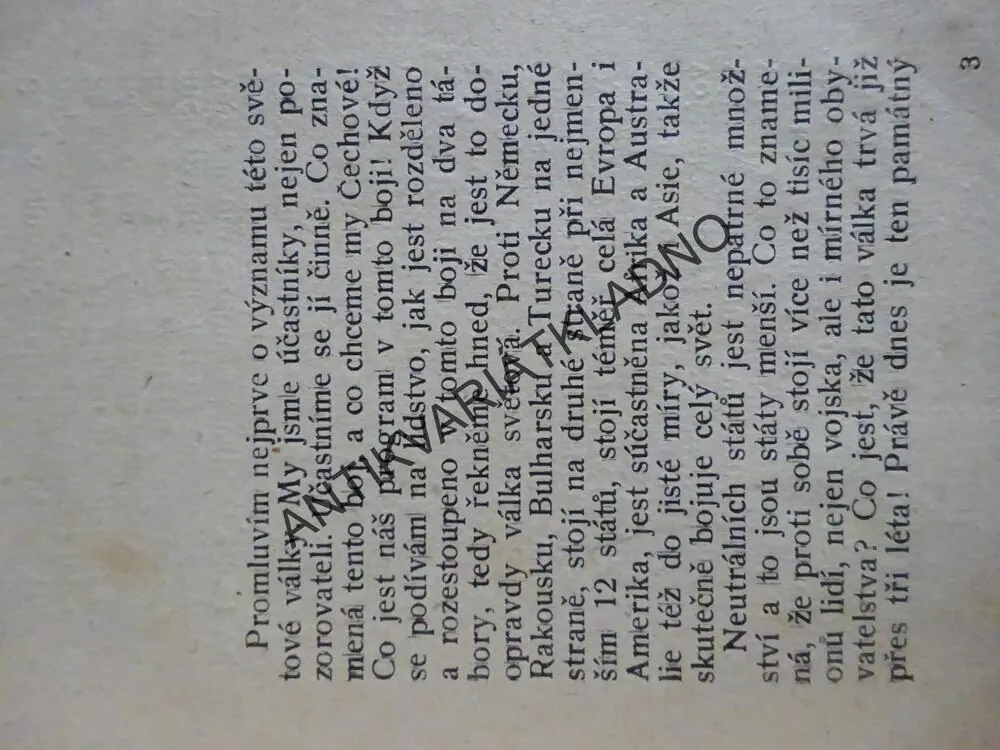 ŘEČ PROF. MASARYKA K ČECHOSLOVÁKŮM