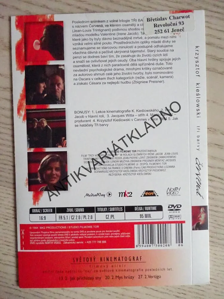 TŘI BARVY, ČERVENÁ, DVD FILM