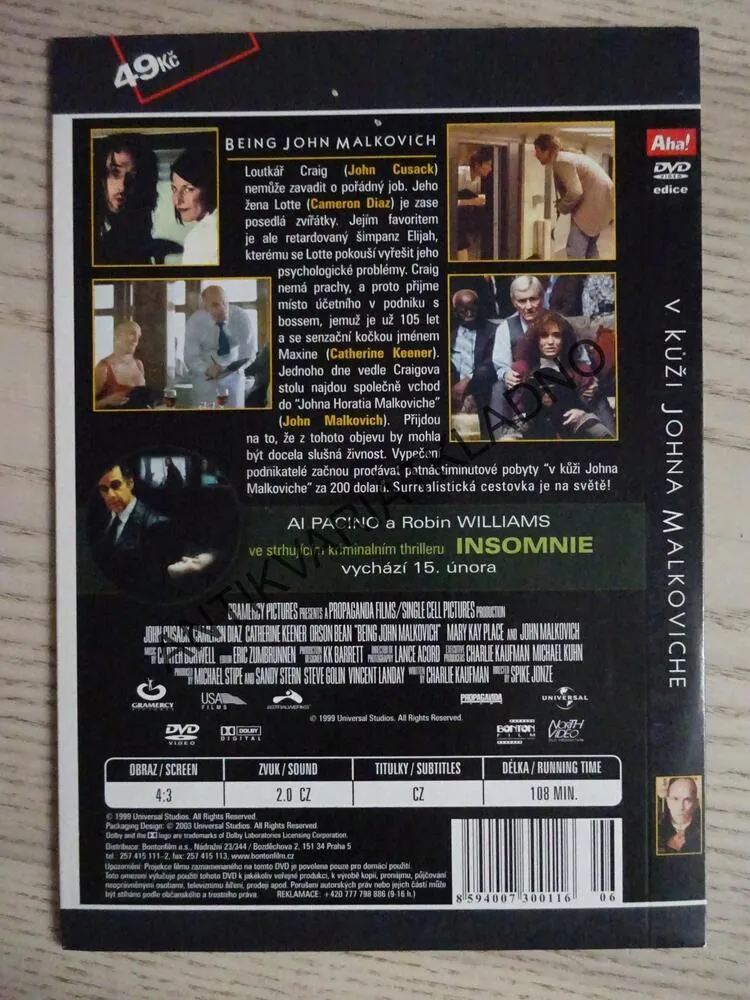 V KŮŽI JOHNA MALKOVICHE, DVD FILM