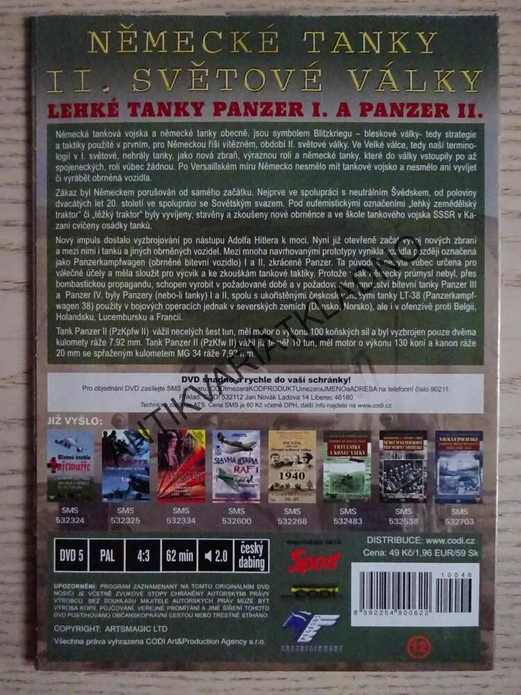 PANZER I a II, NĚMECKÉ TANKY II. SVĚTOVÉ VÁLKY, VÁLEČNÝ DOKUMENT, DVD FILM