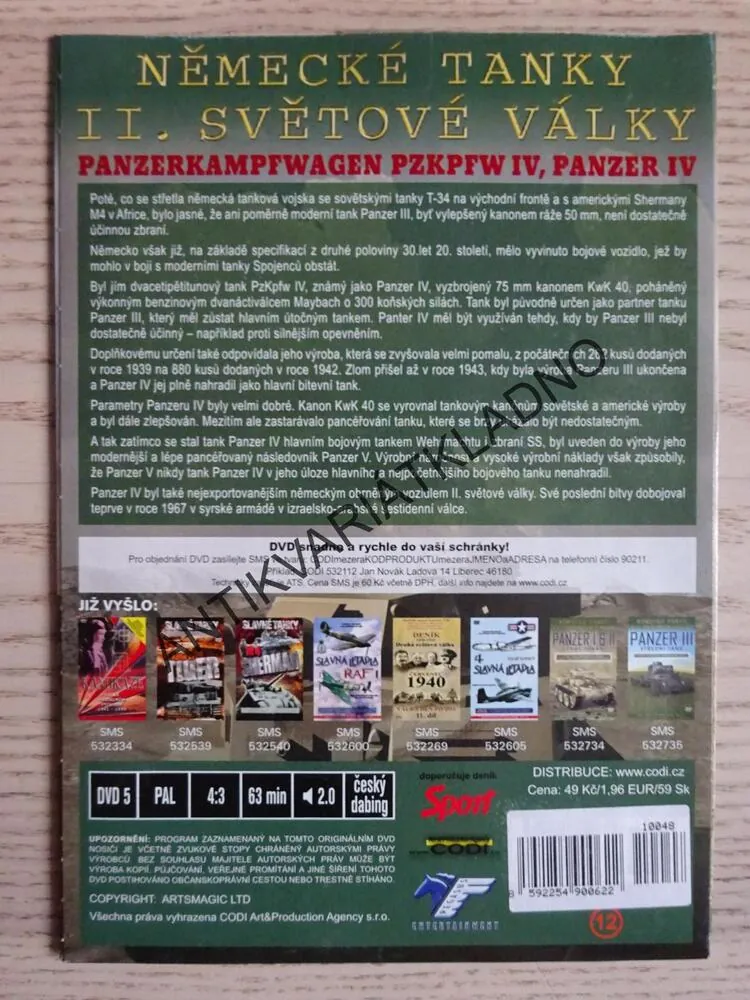 PANZER IV, NĚMECKÉ TANKY II. SVĚTOVÉ VÁLKY, VÁLEČNÝ DOKUMENT, DVD FILM