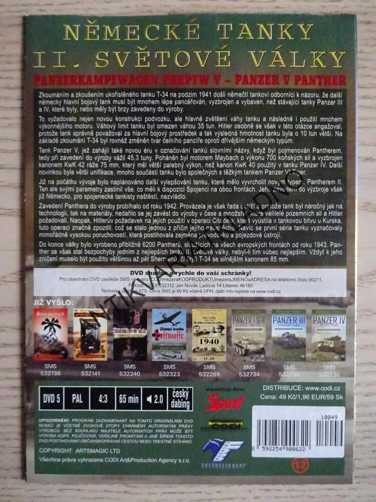 PANTHER PANZER V, NĚMECKÉ TANKY II. SVĚTOVÉ VÁLKY, VÁLEČNÝ DOKUMENT, DVD FILM