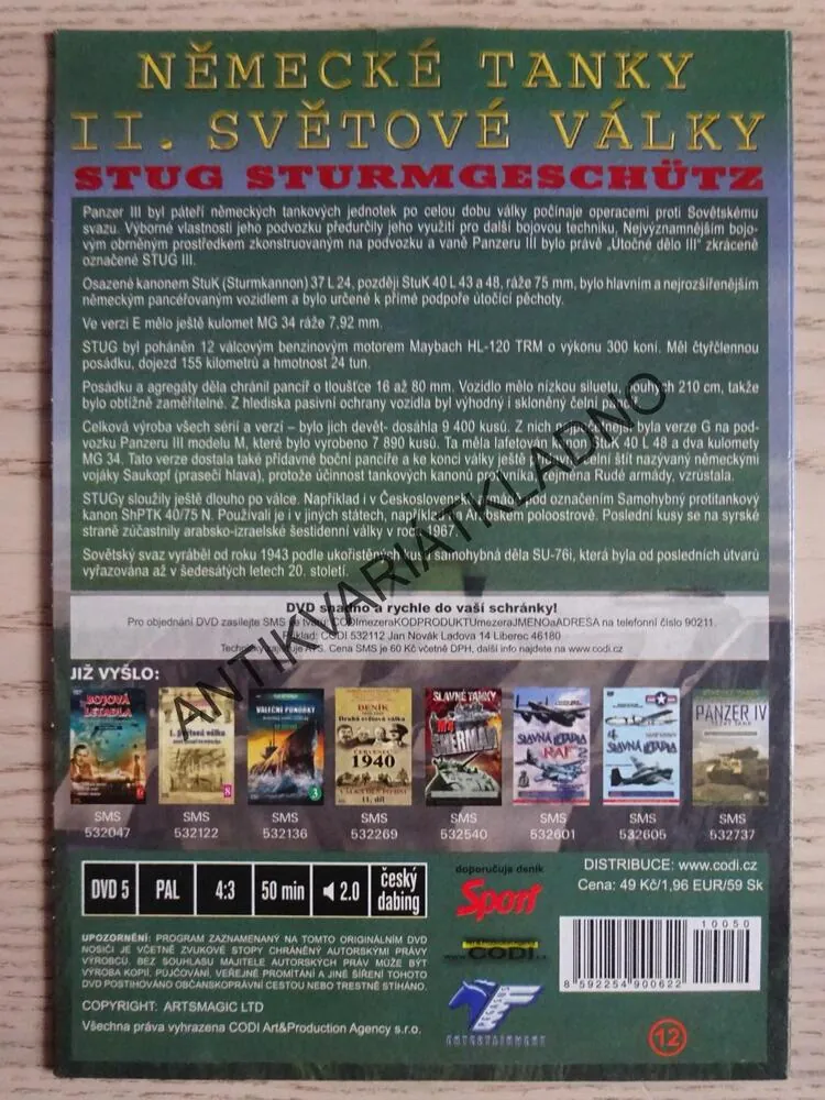 STUG III a IV, NĚMECKÉ TANKY II. SVĚTOVÉ VÁLKY, VÁLEČNÝ DOKUMENT, DVD FILM