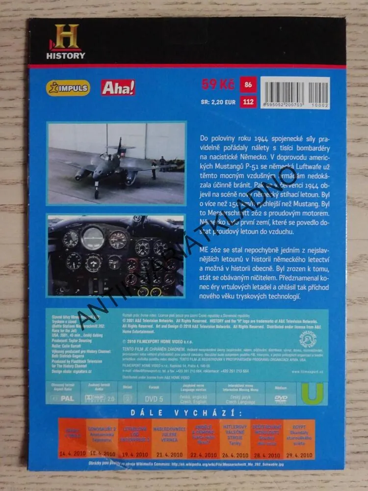 MESSERSCHMITT 262, HISTORIE SLAVNÉHO LETADLA, SVĚTOVÝ DOKUMENT DVD FILM SVĚT.VÁLKA