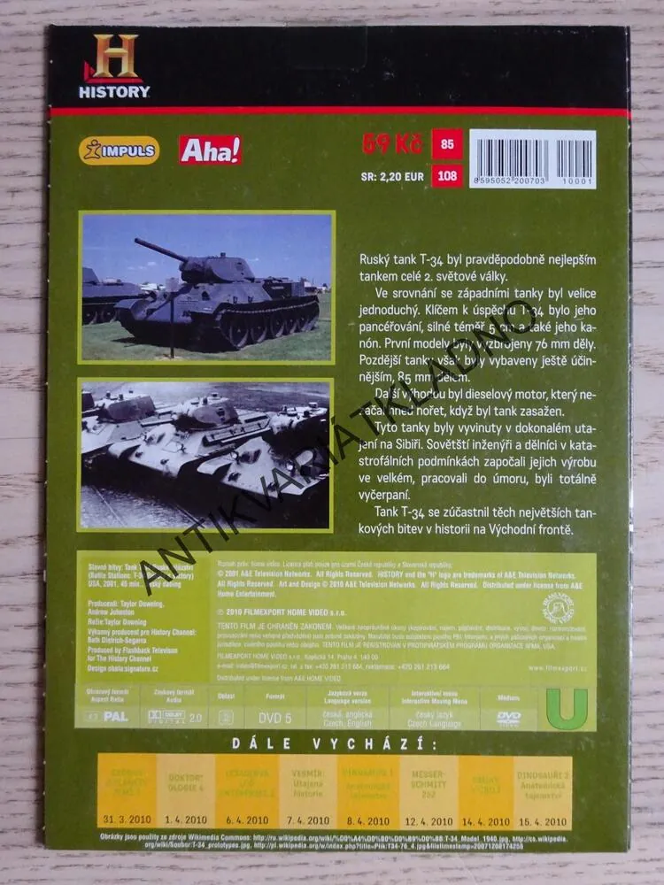 TANK T-34, HISTORIE SLAVNÉHO TANKU, SVĚTOVÝ DOKUMENT DVD FILM SVĚT.VÁLKA