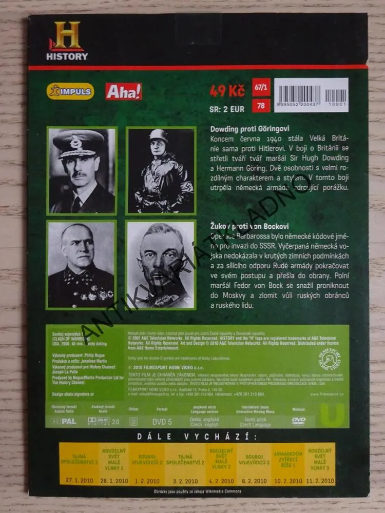 1. SOUBOJ VOJEVŮDCŮ, DOWDING VERSUS GÖRING, ŽUKOV VERSUS VON BOCK, DVD FILM DOKUMENT