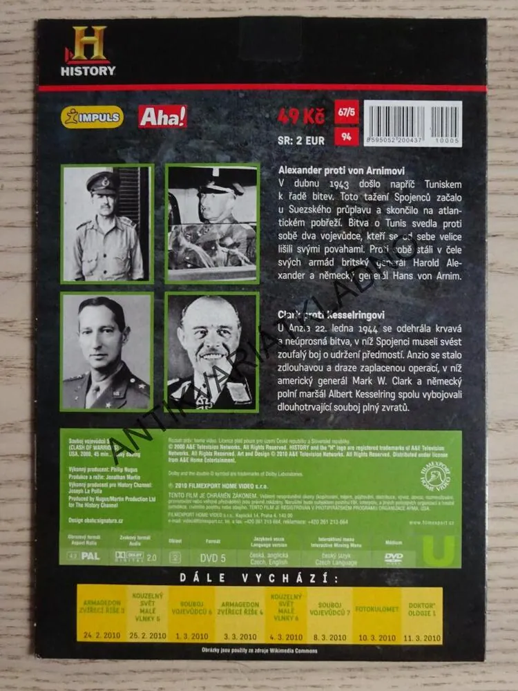 5. SOUBOJ VOJEVŮDCŮ, ALEXANDER VERSUS VON ARNIM, CLARK VERSUS KESSELRING, DVD FILM DOKUMENT