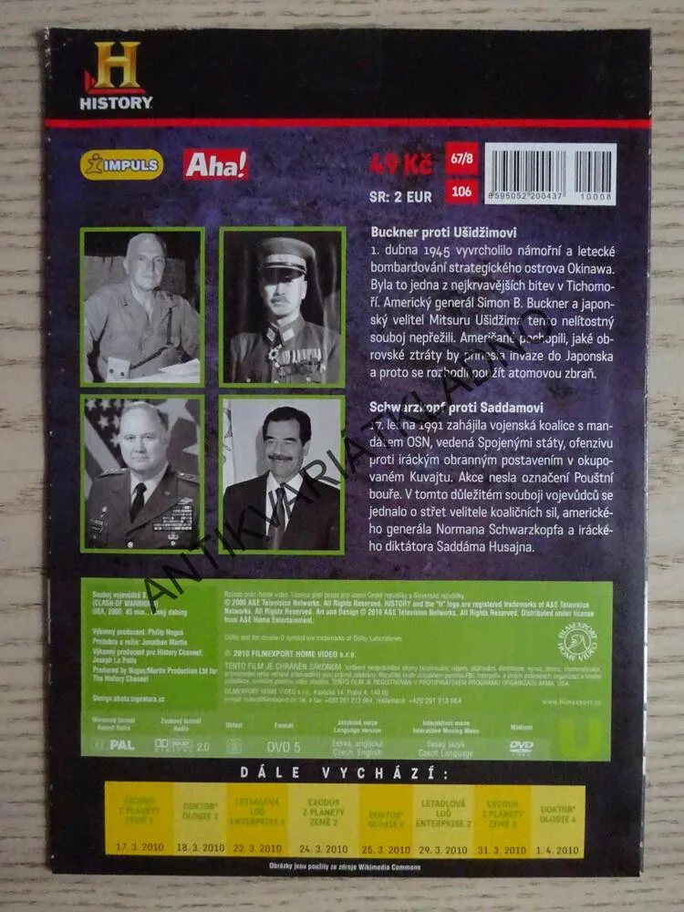 8. SOUBOJ VOJEVŮDCŮ, BUCKNER VERSUS UŠIDŽIMA, SCHWARZKOPF VERSUS SADDAM, DVD FILM DOKUMENT
