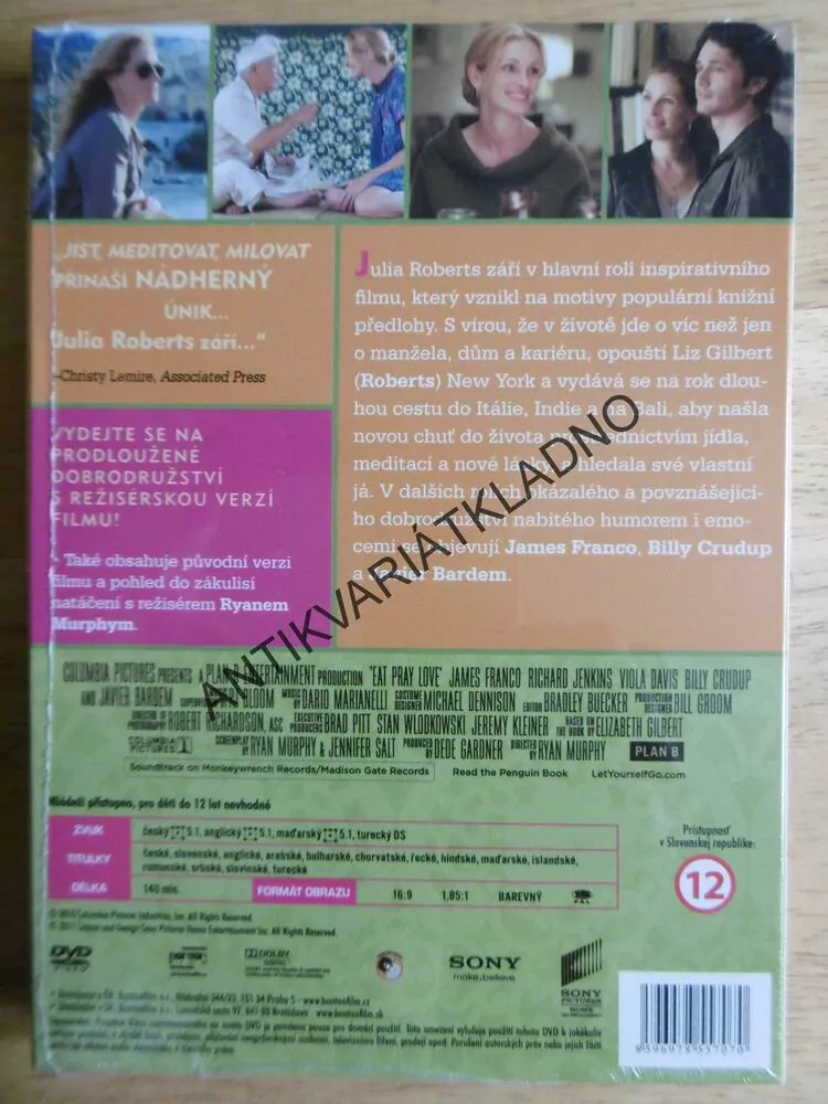 JÍST, MEDITOVAT, MILOVAT, JULIA ROBERTS, DVD FILM