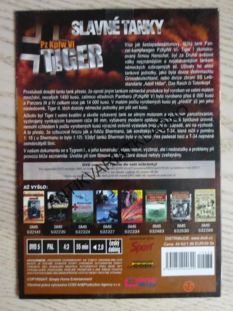 SLAVNÉ TANKY, TIGER PZ KPFW VI, DVD FILM DOKUMENT