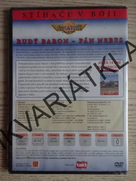 RUDÝ BARON - PÁN NEBES, LETECKÉ SOUBOJE, DVD FILM DOKUMENT