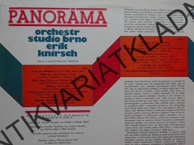PANORÁMA, ORCHESTR STUDIO BRNO, ERIK KNIRSCH, LP